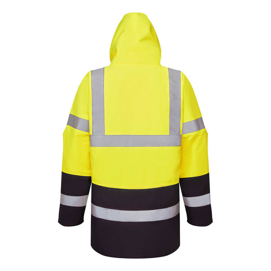 Portwest FR614 Bizflame Rain FR Hi-Vis ARC Jacket in Yellow/Navy - back view