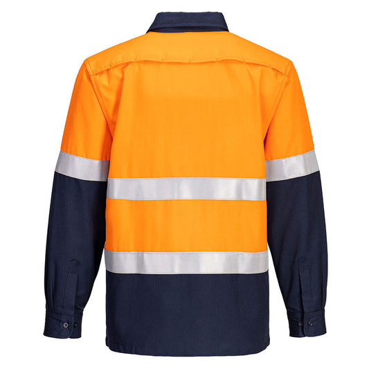 Portwest FR713 Portflame FR Class D/N Two-Tone Vented Shirt in Orange/Navy - back view
