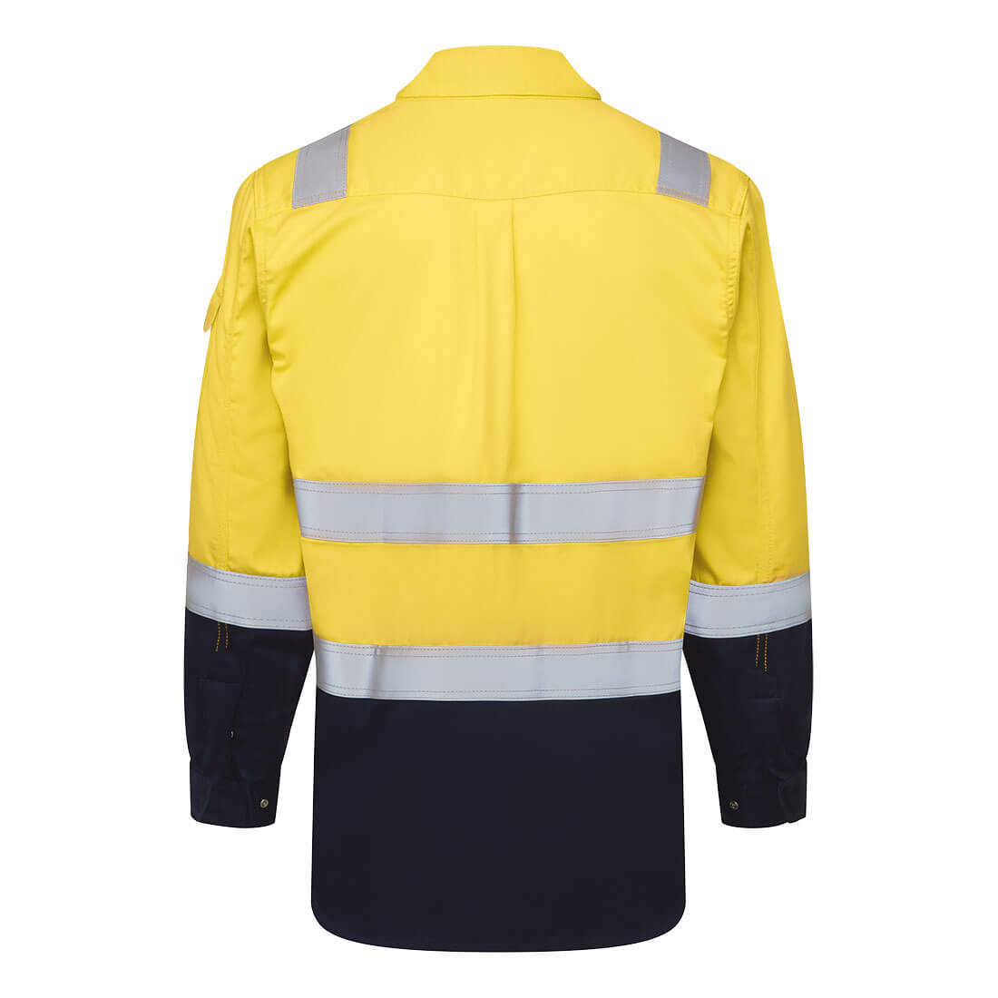 Portwest FR729 Bizflame Work Two Tone FR Shirt in Yellow/Navy - back view