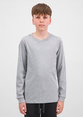 Basis Youth Long Sleeve Tee - X1002Y in Grey Marle - model