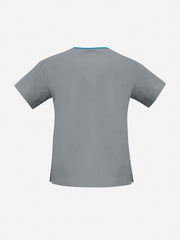 Inaura H10722 Classic Womens Contrast Scrub Top in Pewter/Aqua - back view