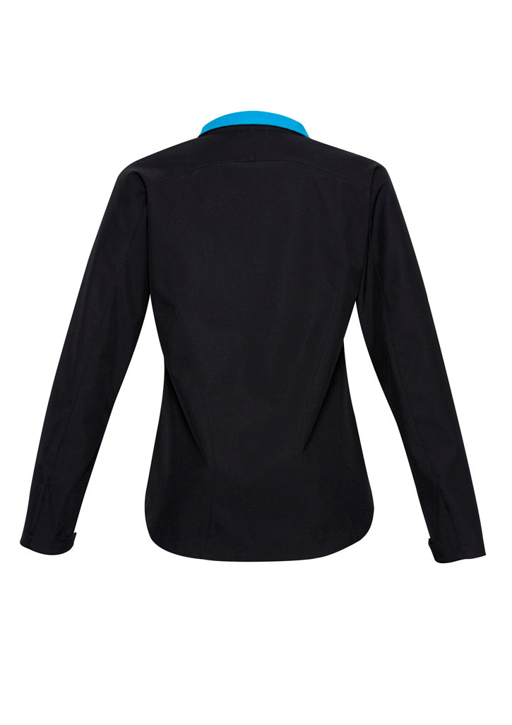 Biz Collection J307L Geneva Womens Jacket in Black/Cyan - back view
