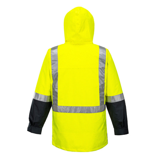 Portwest K8005 Huski Amp Hi-Vis Contrast Rain Jacket in Yellow/Navy - back view