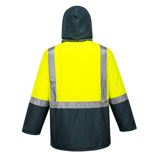 Portwest K8044 Huski Hi-Vis Contrast Freezer Jacket in Yellow/Forest Green - back view