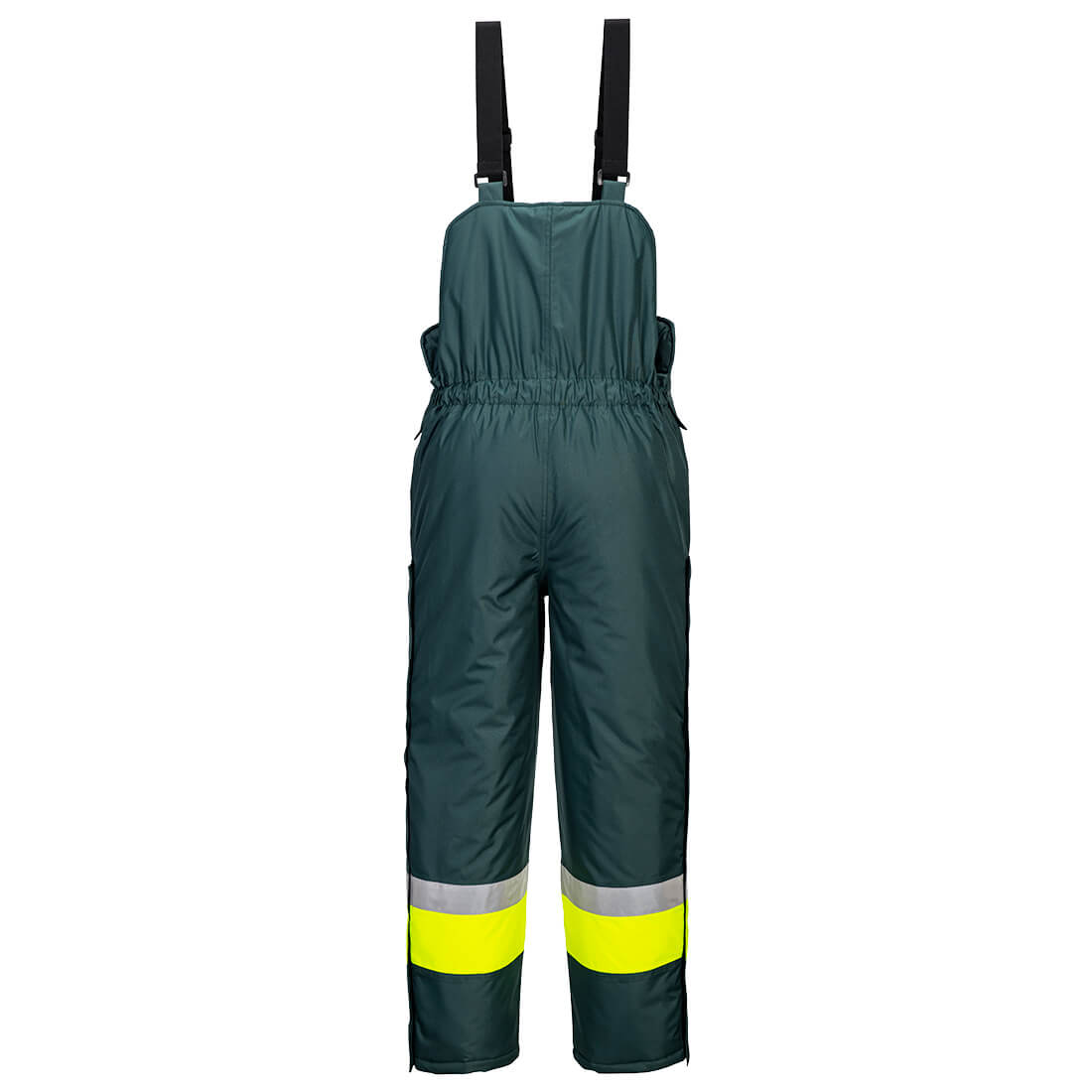 Portwest K8046 Huski Hi-Vis Contrast Freezer Bib and Brace in Yellow/Forest Green - back view