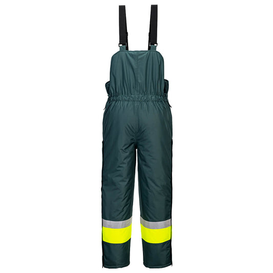 Portwest K8046 Huski Hi-Vis Contrast Freezer Bib and Brace in Yellow/Forest Green - back view