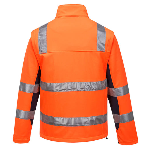 Portwest K8074 Huski Chassis Hi-Vis 2-in-1 Contrast Softshell 3L in Orange/Navy - back view