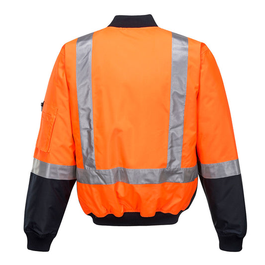 Portwest K8131 Huski Hi-Vis Winter Bomber Jacket in Orange/Navy - back view