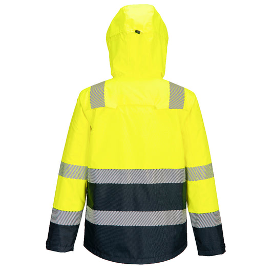 Portwest K8201 Huski Hi-Vis Contrast Rain Jacket in Yellow/Navy - back view