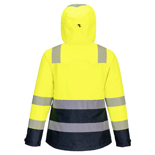Portwest K8202 Huski Hi-Vis Women's Contrast Rain Jacket in Yellow/Navy - back view