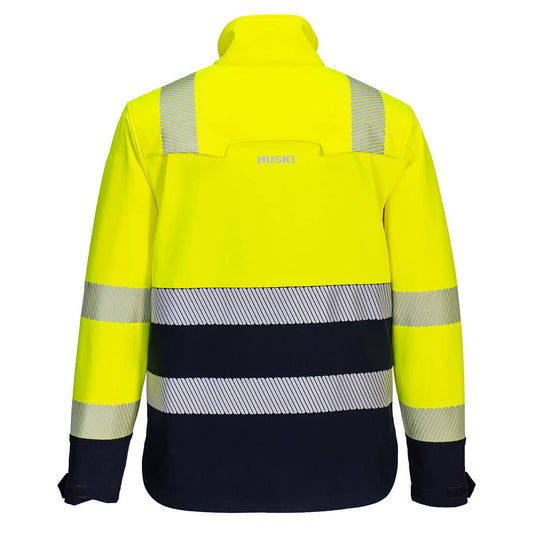 Portwest K8280 Huski Hi-Vis Contrast Softshell 3L in Yellow/Navy - back view