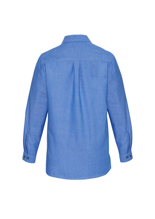 Biz Collection LB6201 Chambray Womens Long Sleeve Shirt in Chambray Blue - back view