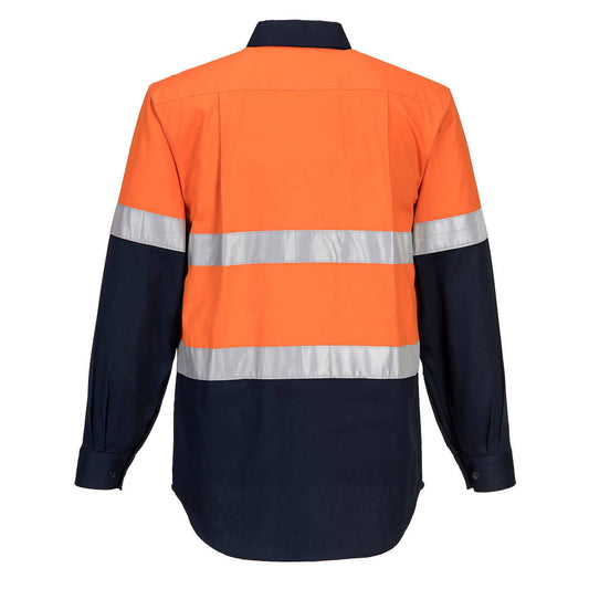 Portwest MA101 Hobart Hi-Vis Contrast Shirt L/S in Orange/Navy - back view