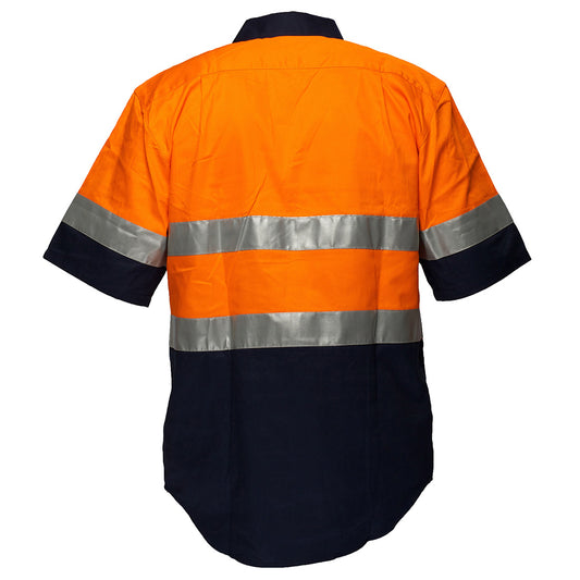 Portwest MA102 Hi-Vis Two Tone Regular Weight Short Sleeve Shirt with Tape in Orange/Navy - back view