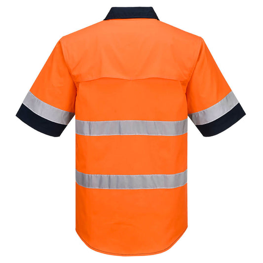 Portwest MA402 Industrial Hi-Vis Lightweight Contrast Shirt S/S in Orange/Navy - back view