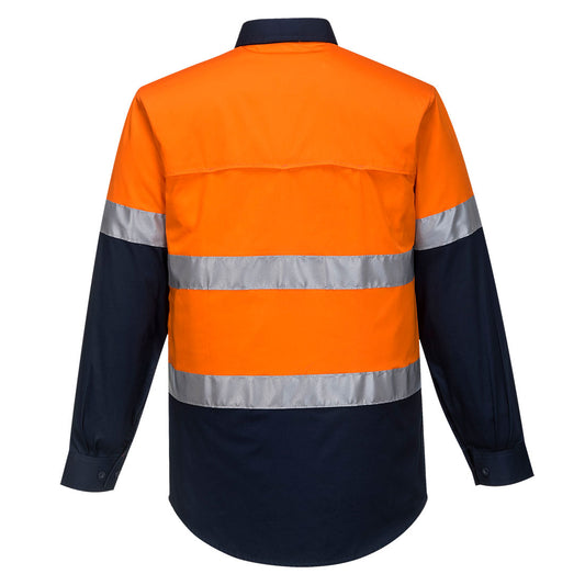 Portwest MA801 Hobart Hi-Vis Lightweight Contrast Shirt L/S in Orange/Navy - back view
