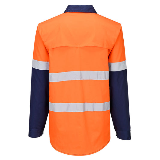 Portwest MA803 Industrial Hi-Vis Lightweight Contrast Shirt L/S in Orange/Navy - back view