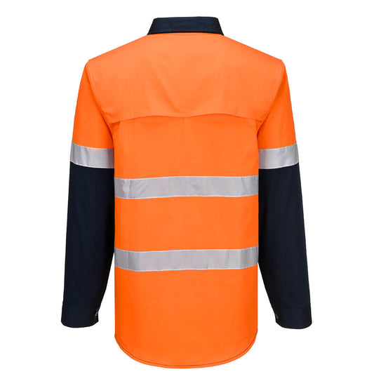 Portwest MA804 Hi-Vis Contrast Closed Front Shirt L/S in Orange/Navy - back view