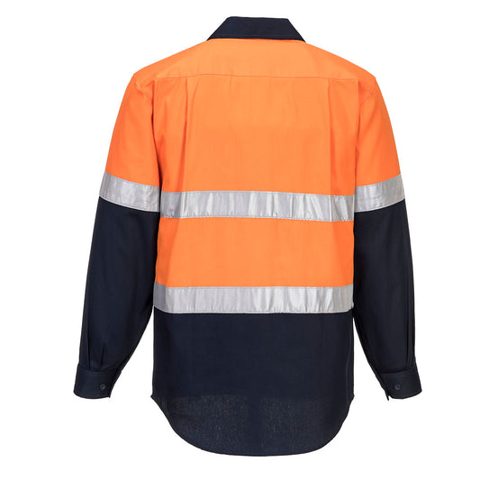 Portwest MC101 Hobart Hi-Vis Contrast 1/2 Button Shirt L/S in Orange/Navy - back view