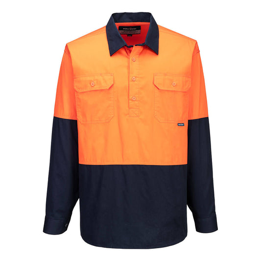 Canberra Hi-Vis Lightweight Contrast 1/2 Button Class D Shirt L/S  - MC801 - Portwest-0