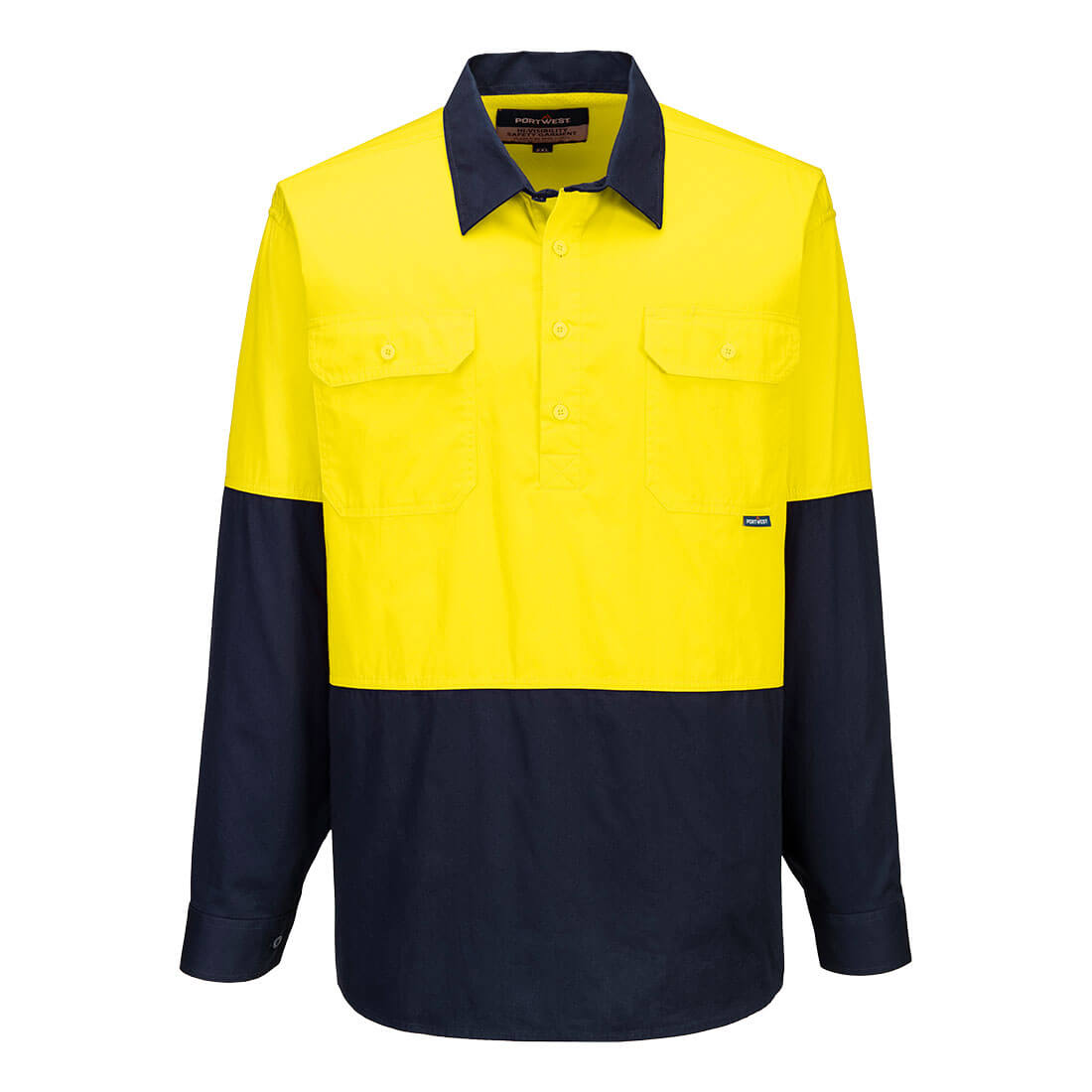 Canberra Hi-Vis Lightweight Contrast 1/2 Button Class D Shirt L/S  - MC801 - Portwest-1