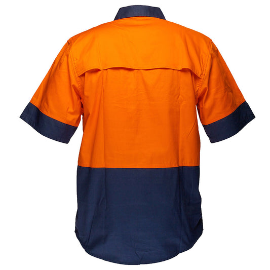 Portwest MC802 Canberra Hi-Vis Lightweight Contrast 1/2 Button Class D Shirt S/S in Orange/Navy - back view