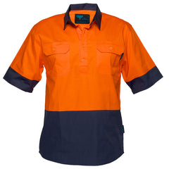 Canberra Hi-Vis Lightweight Contrast 1/2 Button Class D Shirt S/S  - MC802 - Portwest-0