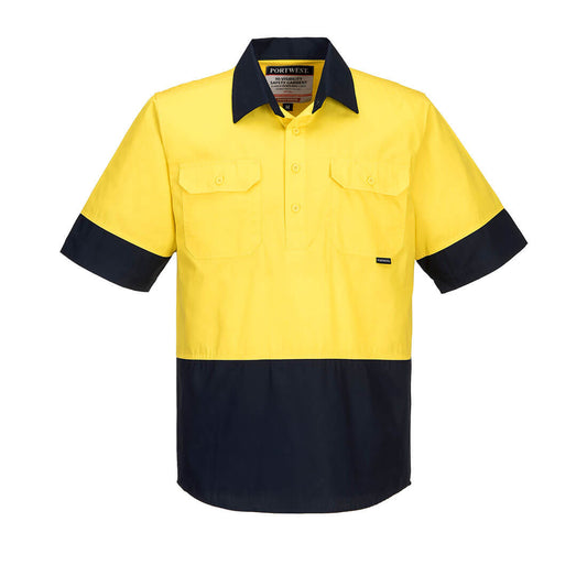 Canberra Hi-Vis Lightweight Contrast 1/2 Button Class D Shirt S/S  - MC802 - Portwest-1