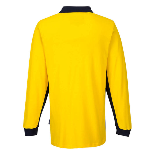 Portwest MD619 Long Sleeve Cotton Pique Polo in Yellow/Navy - back view
