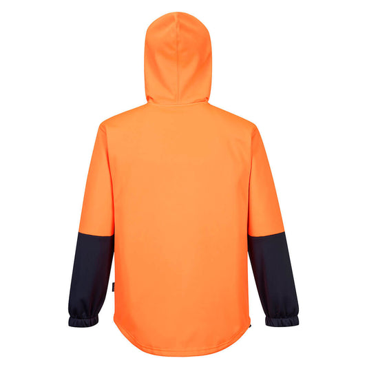 Portwest MH317 Hi-Vis Water Repellent Contrast Zipped Class D Hoodie in Orange/Navy - back view