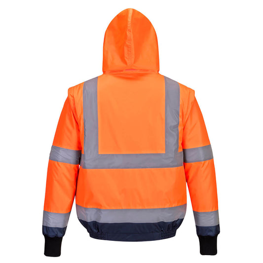 Portwest MJ464 Hi-Vis 2-in-1 Contrast Essential Bomber Jacket in Orange/Navy - back view