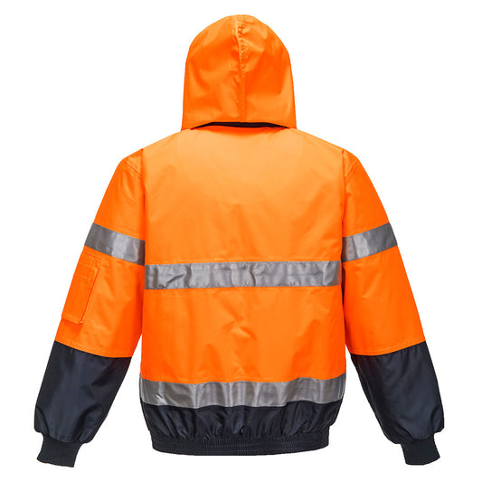 Portwest MJ504 Hi-Vis Contrast Bomber Jacket in Orange/Navy - back view