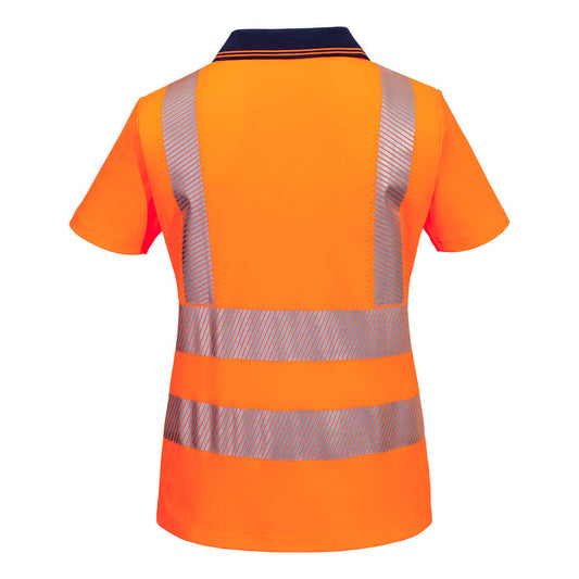 Portwest ML210 Hi-Vis Womens Cotton Comfort Contrast Polo Shirt S/S in Orange/Navy - back view