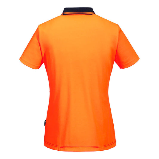 Portwest ML211 Hi-Vis Women's Cotton Comfort Contrast Class D Polo Shirt S/S in Orange/Navy - back view