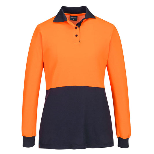 Portwest ML213 Hi-Vis Women's Cotton Comfort D Contrast Polo L/S in Orange/Navy