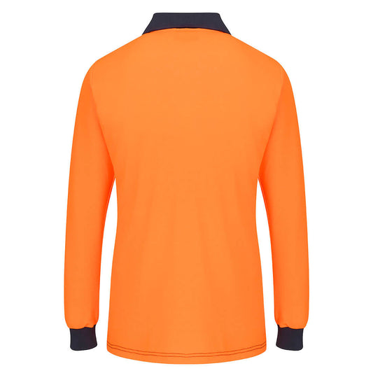 Portwest ML213 Hi-Vis Women's Cotton Comfort D Contrast Polo L/S in Orange/Navy - back view