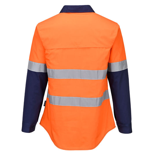 Portwest ML803 Hi-Vis Women's Lightweight Contrast Shirt L/S in Orange/Navy - back view