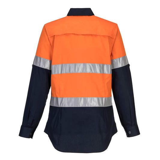 Portwest ML808 Hi-Vis Women's Lightweight Contrast Shirt L/S in Orange/Navy - back view