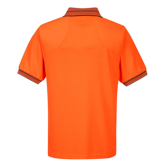 Portwest MP110 Hi-Vis Micro Mesh Polo Shirt S/S in Orange/Navy - back view