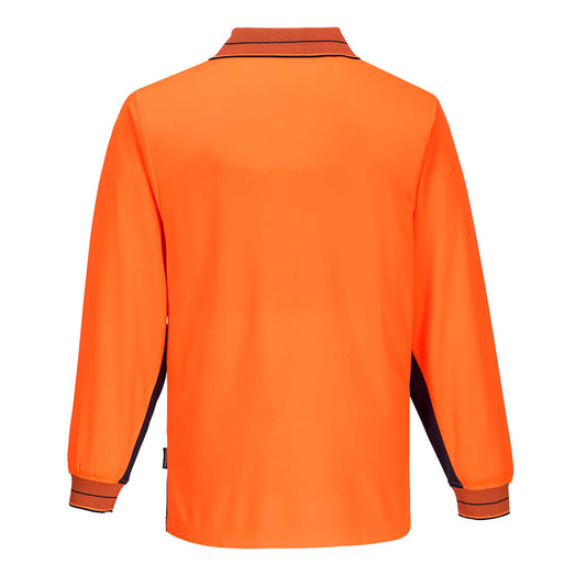 Portwest MP113 Hi-Vis Contrast Class D Polo Shirt L/S in Orange/Navy - back view