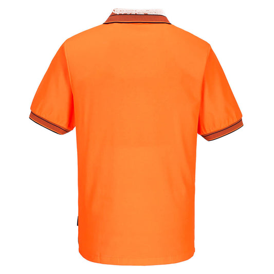 Portwest MP210 Hi-Vis Cotton Comfort Contrast Class D Polo Shirt S/S in Orange/Navy - back view
