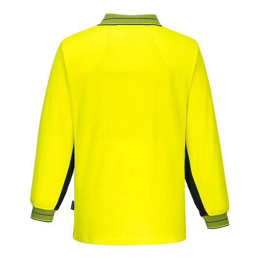 Portwest MP213 Hi-Vis Cotton Comfort Contrast Class D Polo Shirt L/S in Yellow/Navy - back view