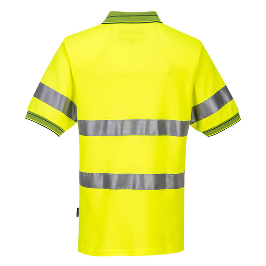 Portwest MP310 Hi-Vis Cotton Comfort Contrast Polo Shirt S/S in Yellow/Green - back view