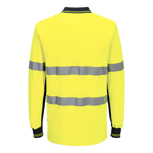 Portwest MP413 Hi-Vis Class D/N Cotton Comfort Contrast Polo Shirt L/S in Yellow/Navy - back view
