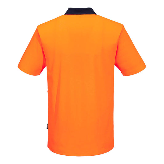 Portwest MP415 Hi-Vis Cotton Comfort Contrast Class D Polo Shirt S/S in Orange/Navy - back view