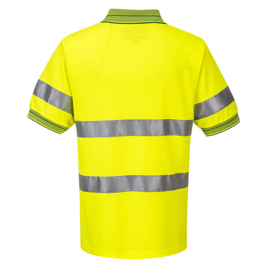 Portwest MP510 Hi-Vis Contrast Polo Shirt S/S in Yellow/Green - back view