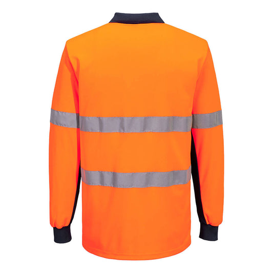 Portwest MP613 Hi-Vis Class D/N Contrast Polo shirt L/S in Orange/Navy - back view