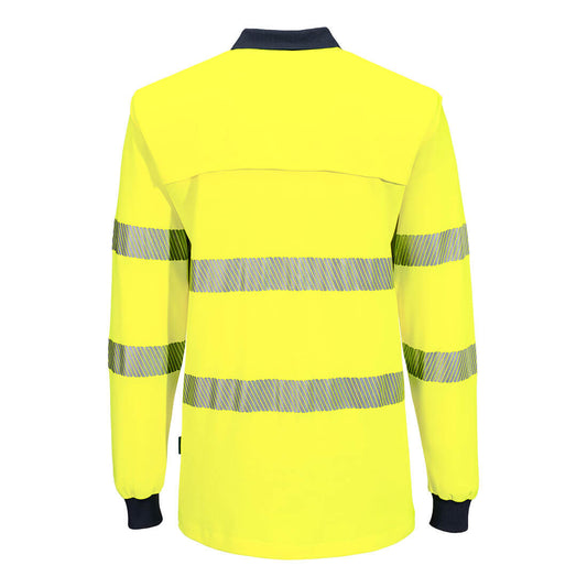 Portwest MP614 Hi-Vis Cotton Comfort Polo Shirt L/S in Yellow - back view