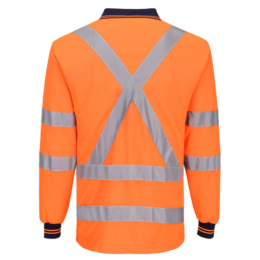 Portwest MP713 Hi-Vis X Back Polo Shirt L/S in Orange - back view