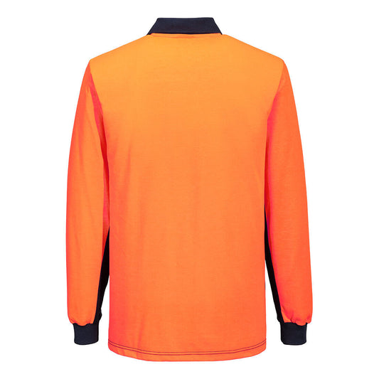 Portwest MP813 Hi-Vis Contrast Class D Polo Shirt L/S in Orange/Navy - back view